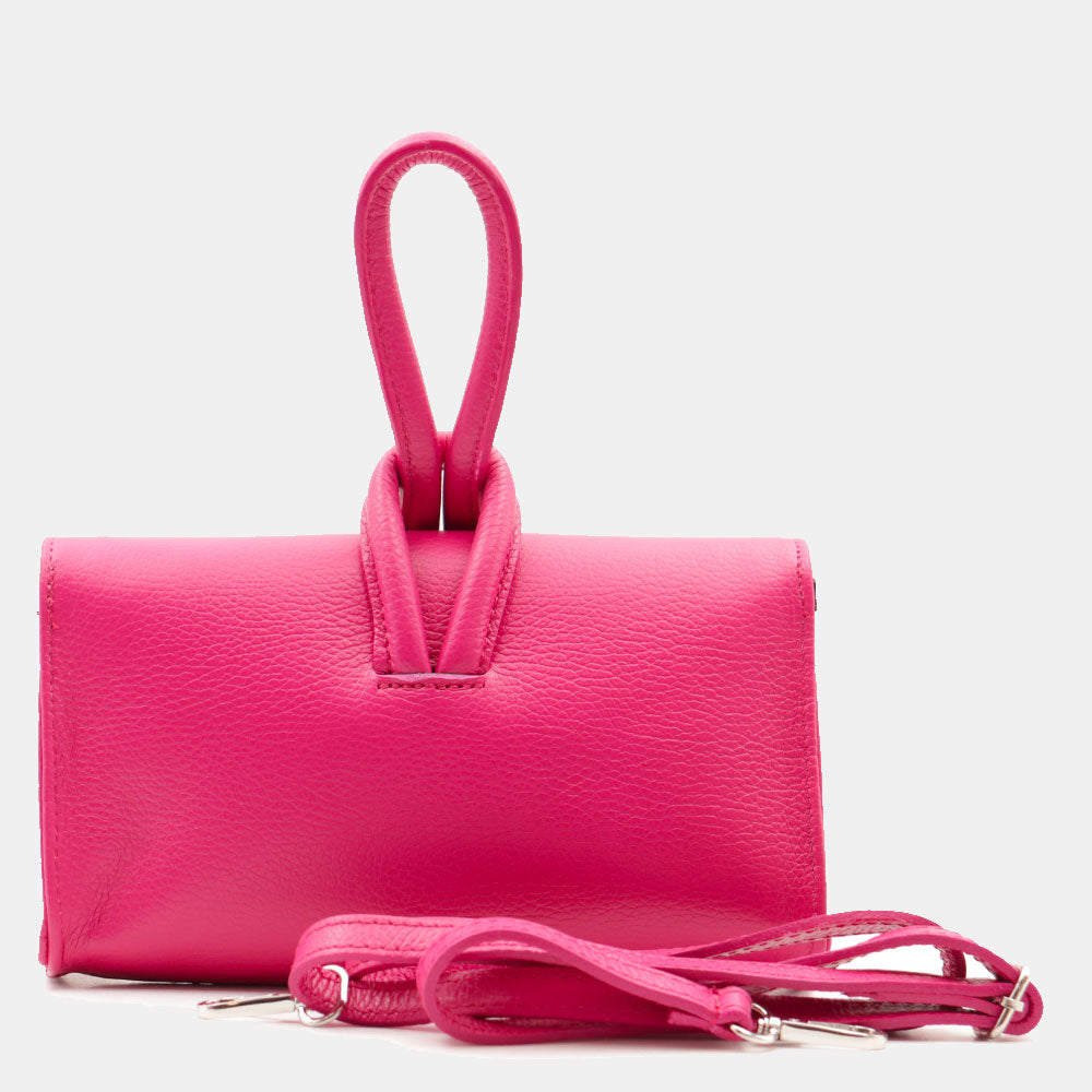 VIAVERDI Clutch Handbag with Shoulder Strap in Fuchsia Leather Made in Italy – Castiglione Collection