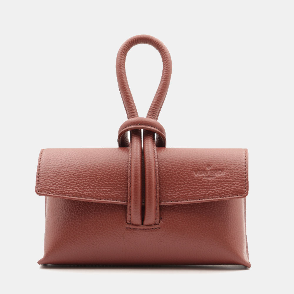 Borsa Clutch a Mano con Tracolla VIAVERDI in Pelle Marrone Made in Italy linea Castiglione