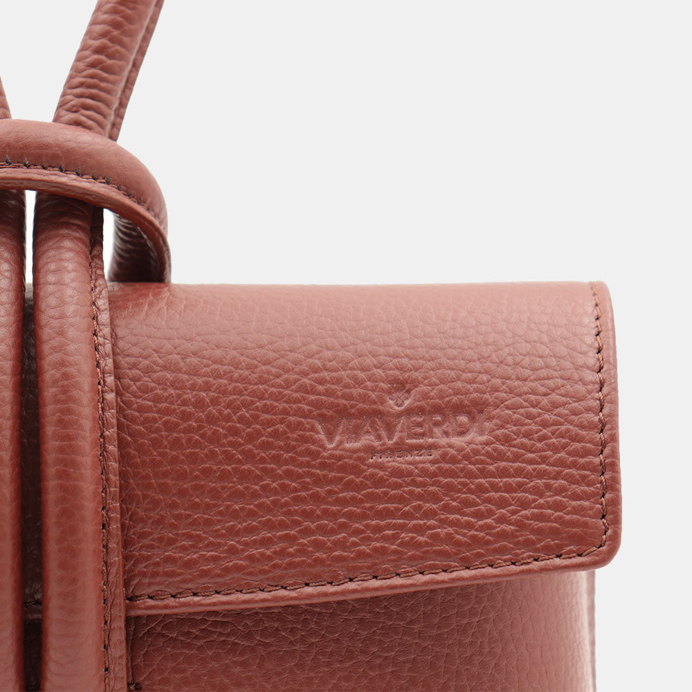 Borsa Clutch a Mano con Tracolla VIAVERDI in Pelle Marrone Made in Italy linea Castiglione