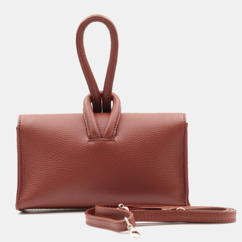 Borsa Clutch a Mano con Tracolla VIAVERDI in Pelle Marrone Made in Italy linea Castiglione