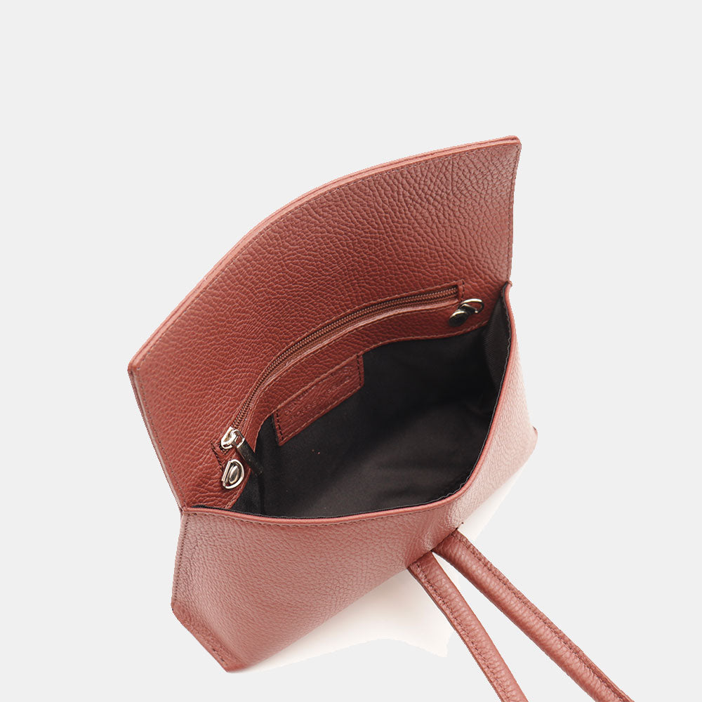 Borsa Clutch a Mano con Tracolla VIAVERDI in Pelle Marrone Made in Italy linea Castiglione