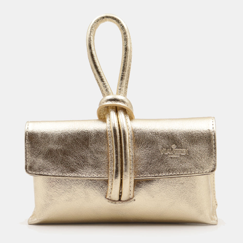 Borsa Clutch a Mano con Tracolla VIAVERDI in Pelle Oro Made in Italy linea Castiglione