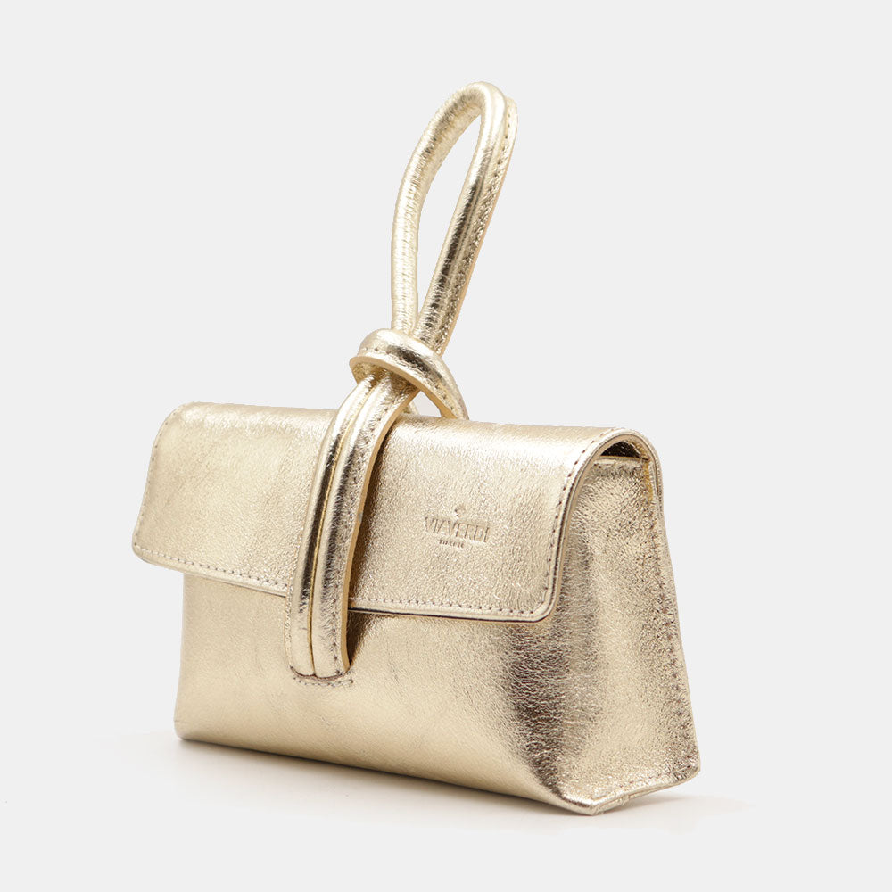Borsa Clutch a Mano con Tracolla VIAVERDI in Pelle Oro Made in Italy linea Castiglione
