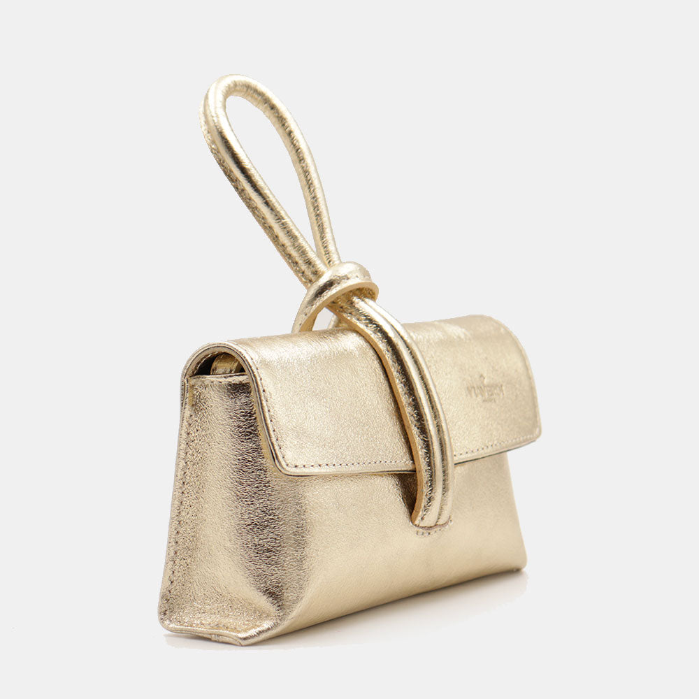 Borsa Clutch a Mano con Tracolla VIAVERDI in Pelle Oro Made in Italy linea Castiglione