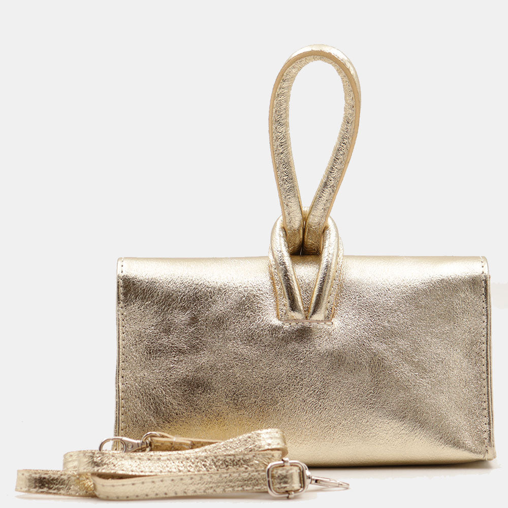 Borsa Clutch a Mano con Tracolla VIAVERDI in Pelle Oro Made in Italy linea Castiglione