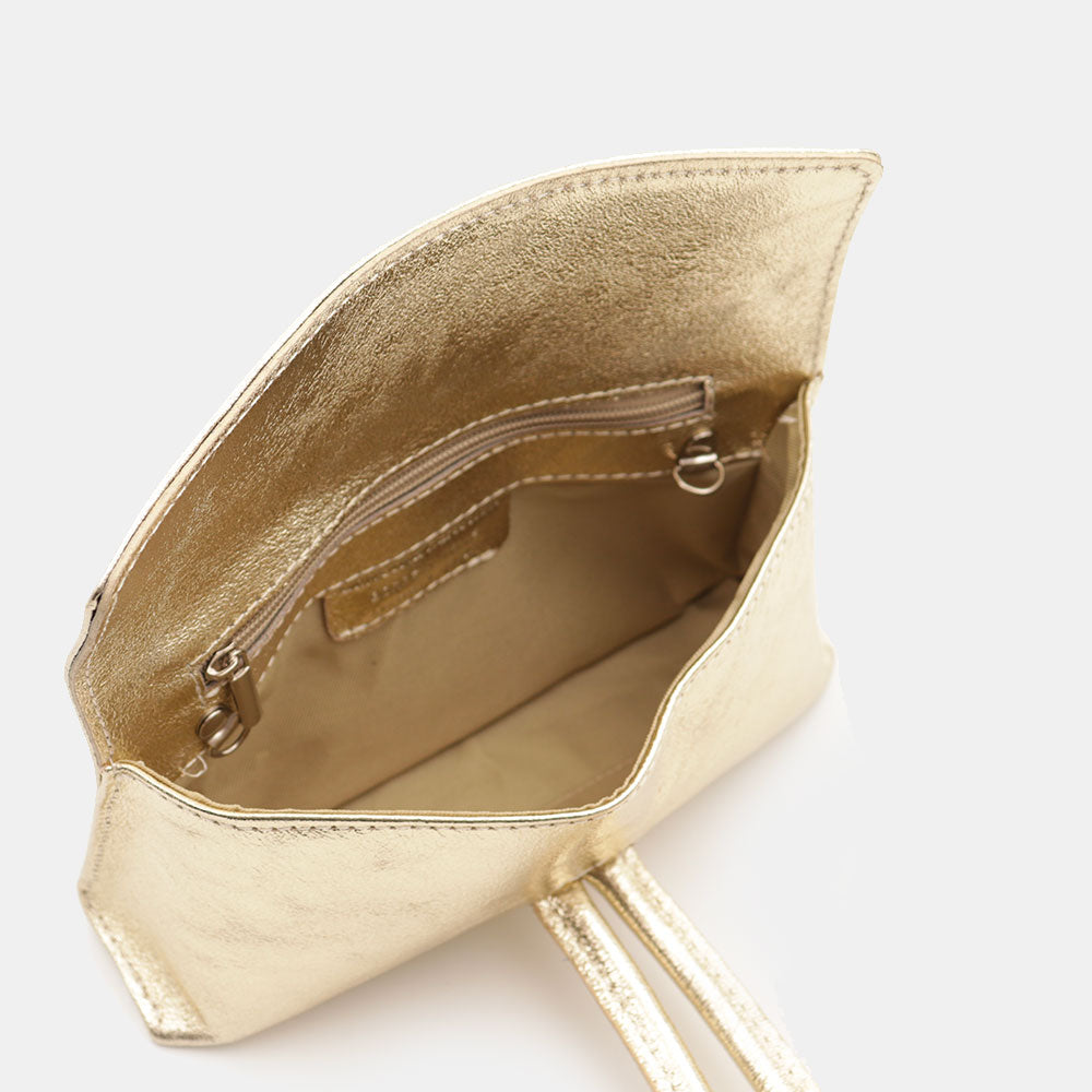 Borsa Clutch a Mano con Tracolla VIAVERDI in Pelle Oro Made in Italy linea Castiglione