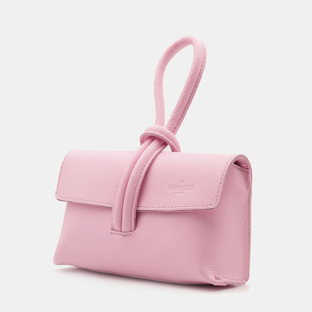 Borsa Clutch a Mano con Tracolla VIAVERDI in Pelle Rosa Made in Italy linea Castiglione