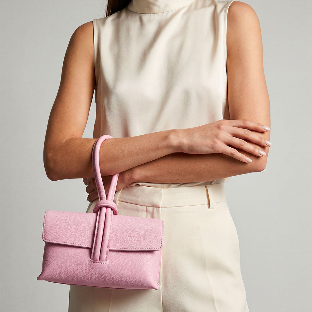 Borsa Clutch a Mano con Tracolla VIAVERDI in Pelle Rosa Made in Italy linea Castiglione