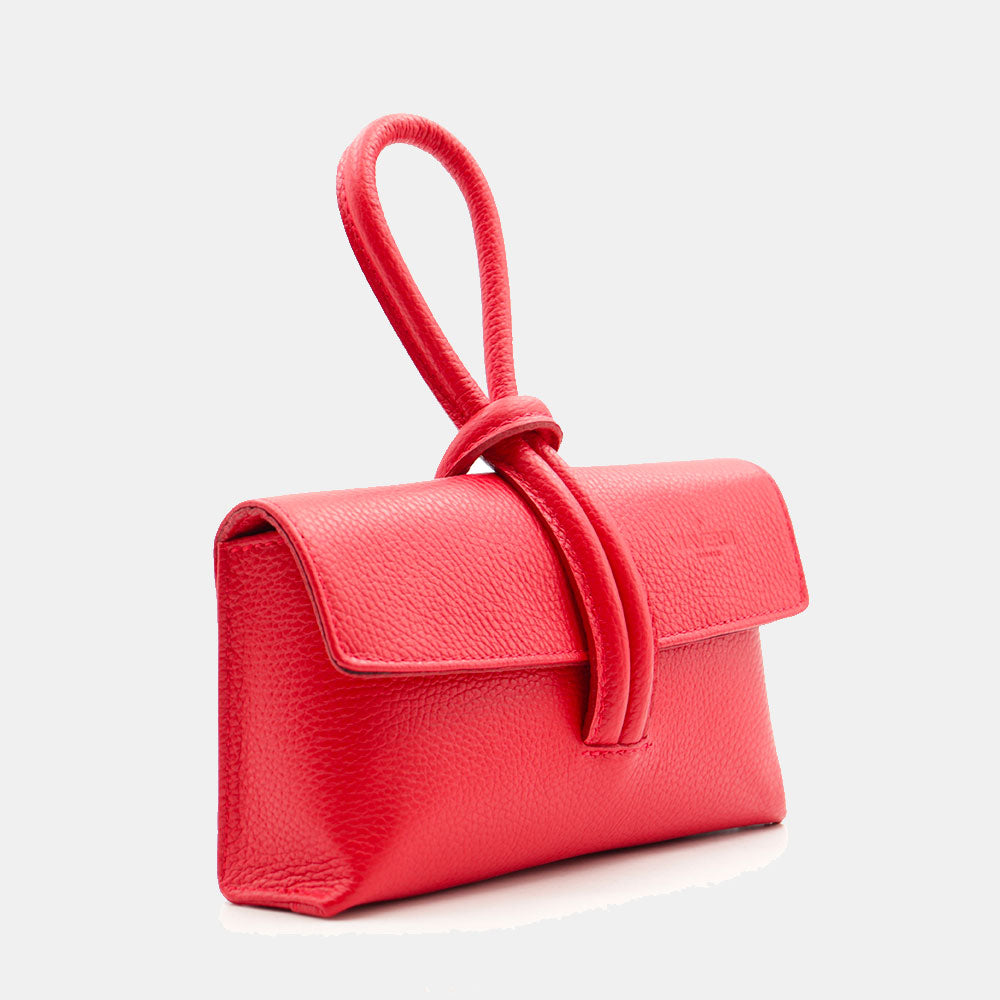 Borsa Clutch a Mano con Tracolla VIAVERDI in Pelle Rossa Made in Italy linea Castiglione