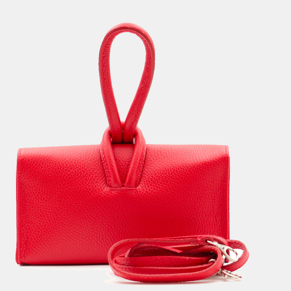 Borsa Clutch a Mano con Tracolla VIAVERDI in Pelle Rossa Made in Italy linea Castiglione