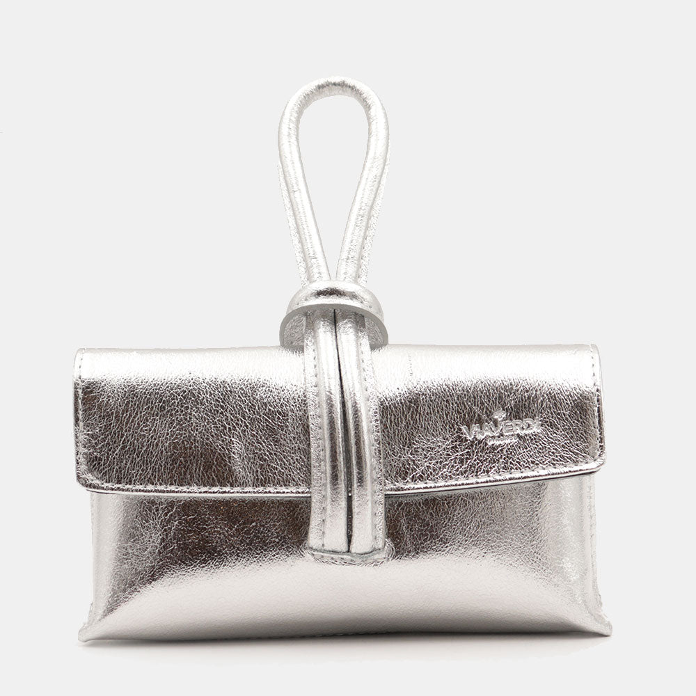 Borsa Clutch a Mano con Tracolla VIAVERDI in Pelle Argento Made in Italy linea Castiglione