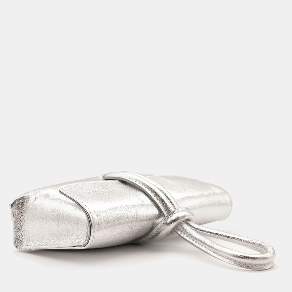 Borsa Clutch a Mano con Tracolla VIAVERDI in Pelle Argento Made in Italy linea Castiglione