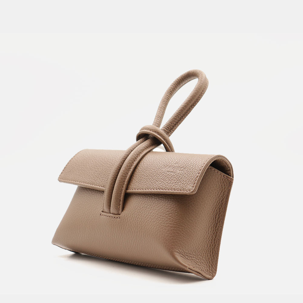 Borsa Clutch a Mano con Tracolla VIAVERDI in Pelle Taupe Made in Italy linea Castiglione
