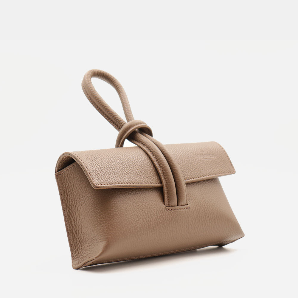 Borsa Clutch a Mano con Tracolla VIAVERDI in Pelle Taupe Made in Italy linea Castiglione