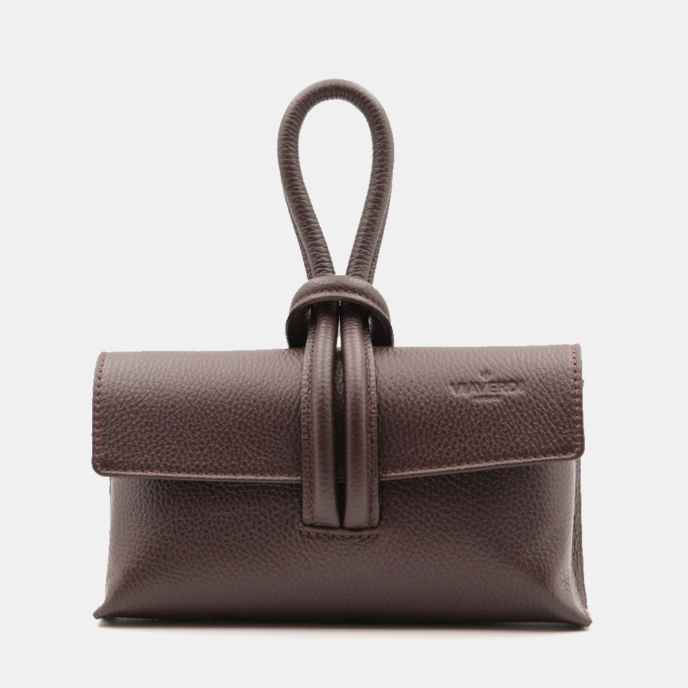 Borsa Clutch a Mano con Tracolla VIAVERDI in Pelle Testa di Moro Made in Italy linea Castiglione