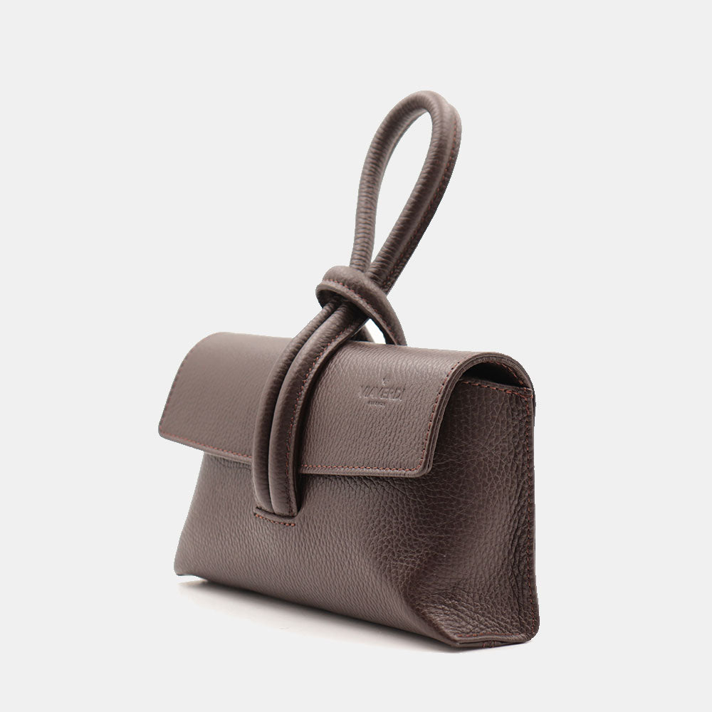 Borsa Clutch a Mano con Tracolla VIAVERDI in Pelle Testa di Moro Made in Italy linea Castiglione