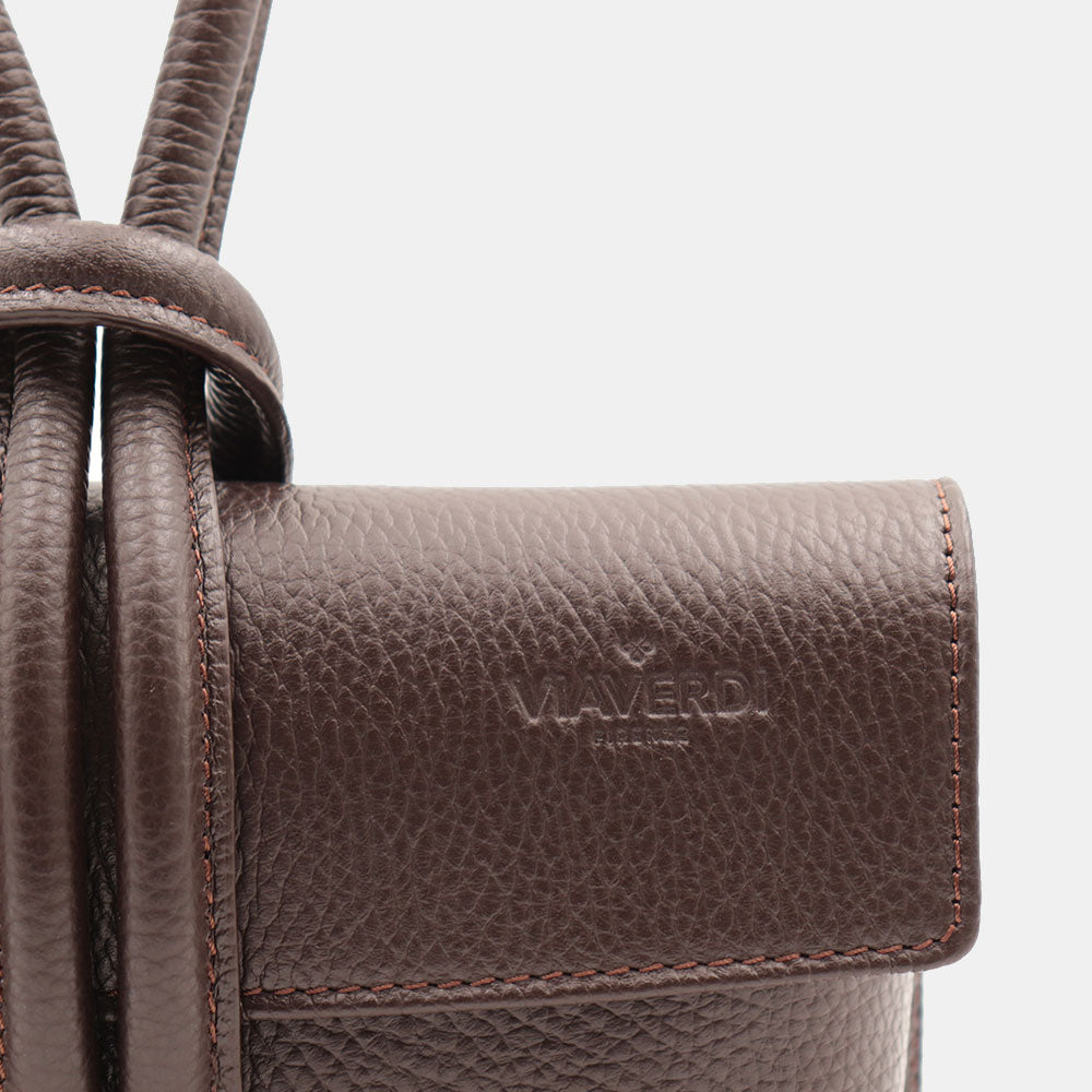 Borsa Clutch a Mano con Tracolla VIAVERDI in Pelle Testa di Moro Made in Italy linea Castiglione