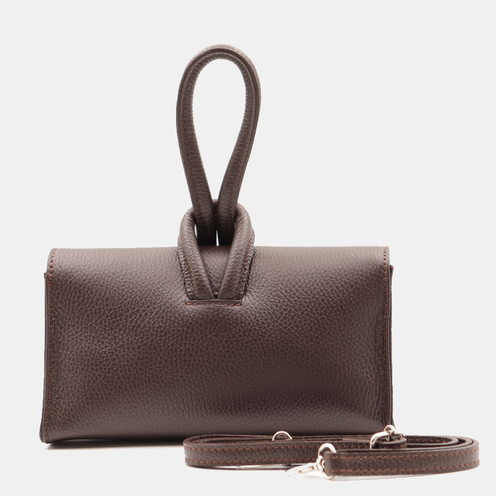 Borsa Clutch a Mano con Tracolla VIAVERDI in Pelle Testa di Moro Made in Italy linea Castiglione