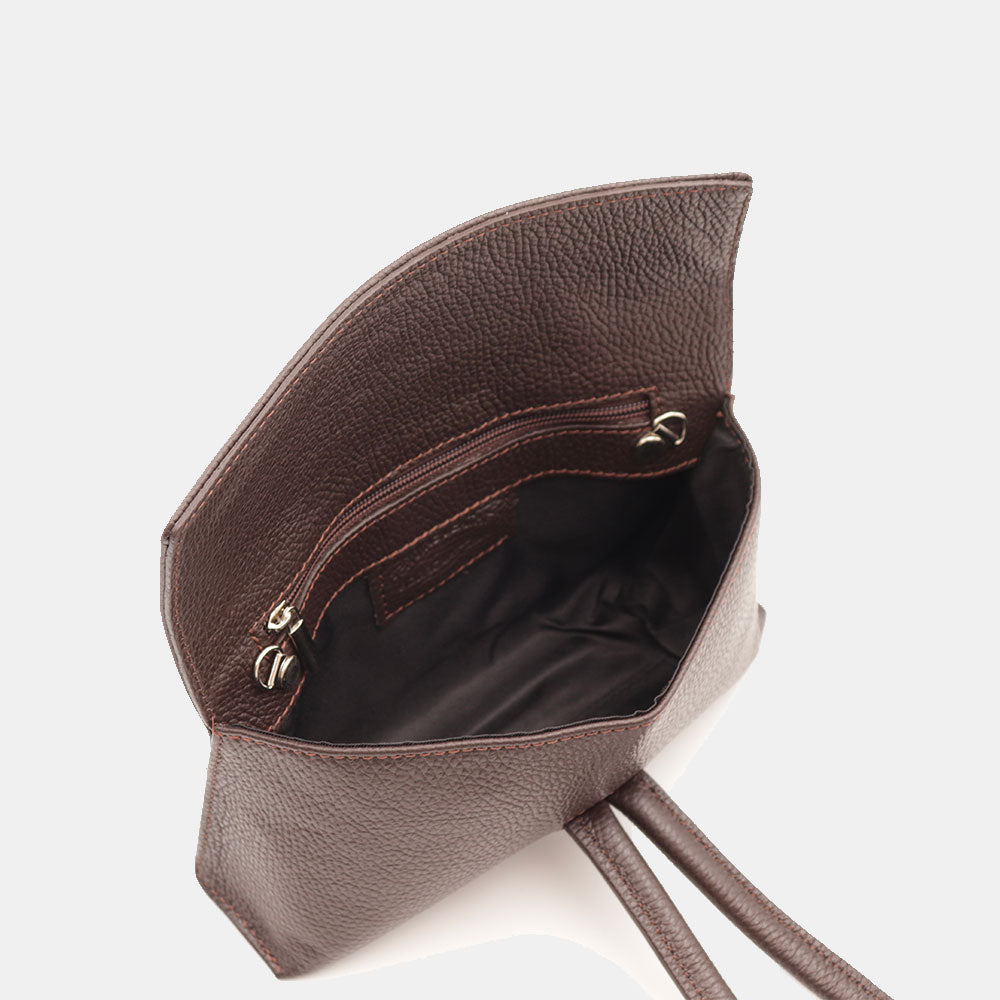 Borsa Clutch a Mano con Tracolla VIAVERDI in Pelle Testa di Moro Made in Italy linea Castiglione