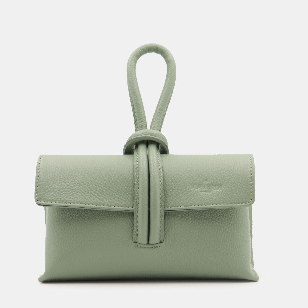 Borsa Clutch a Mano con Tracolla VIAVERDI in Pelle Verde Menta Made in Italy linea Castiglione