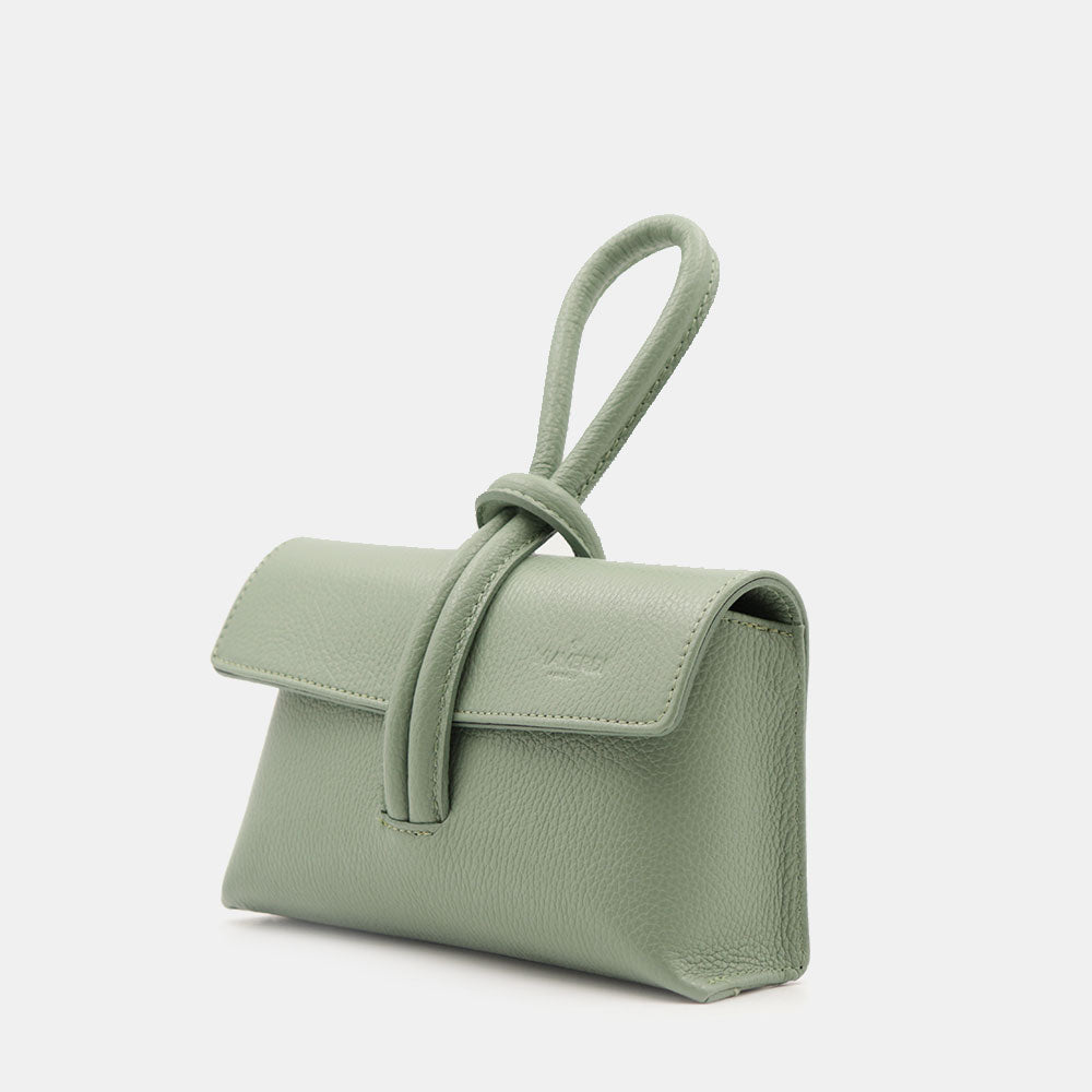 Borsa Clutch a Mano con Tracolla VIAVERDI in Pelle Verde Menta Made in Italy linea Castiglione