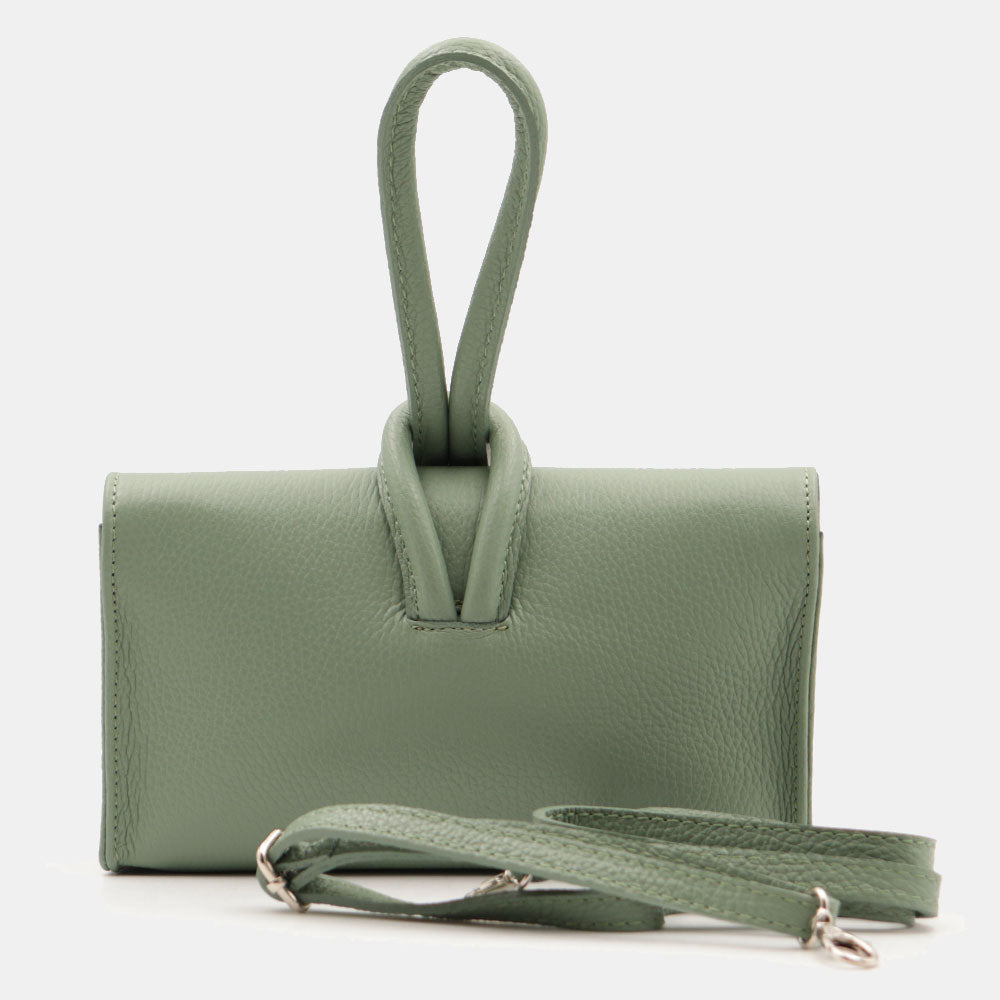 VIAVERDI Clutch Handbag with Shoulder Strap in Mint Green Leather Made in Italy – Castiglione Collection