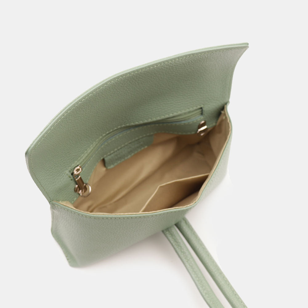 VIAVERDI Clutch Handbag with Shoulder Strap in Mint Green Leather Made in Italy – Castiglione Collection
