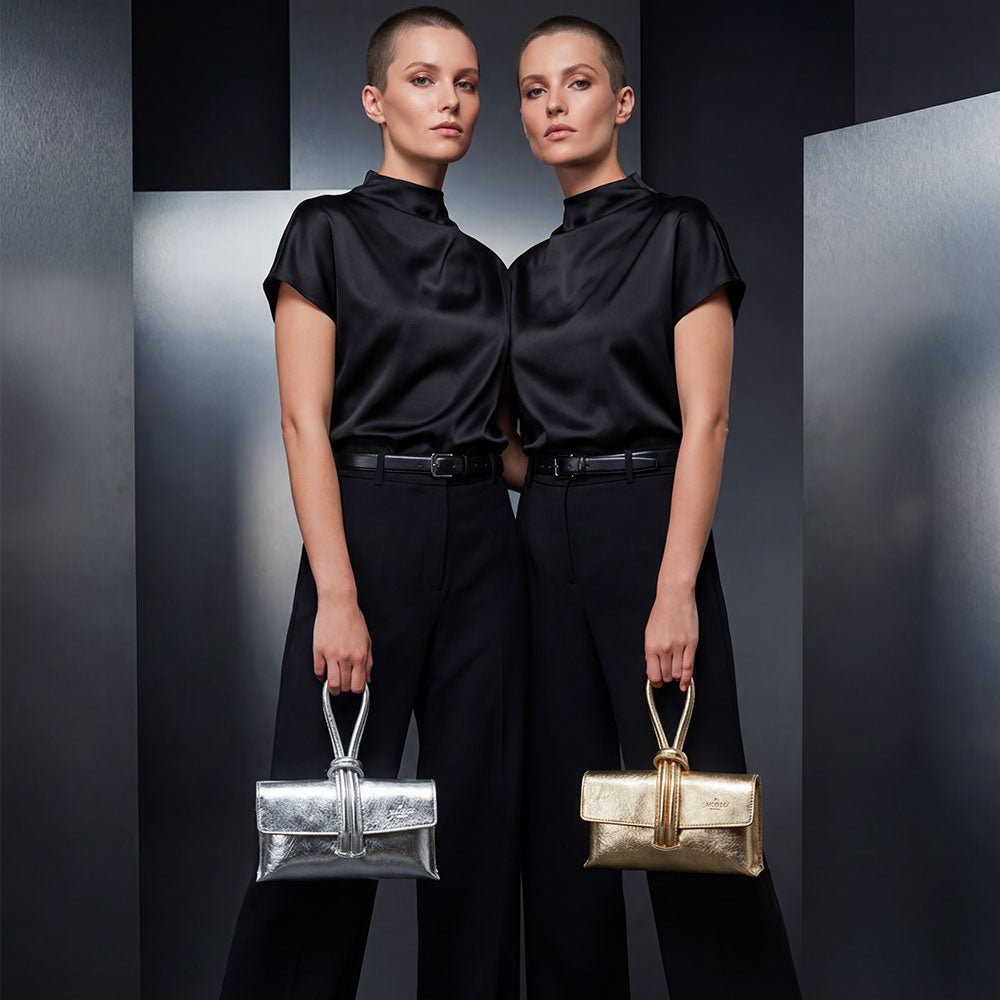 Borsa Clutch a Mano con Tracolla VIAVERDI in Pelle Oro Made in Italy linea Castiglione