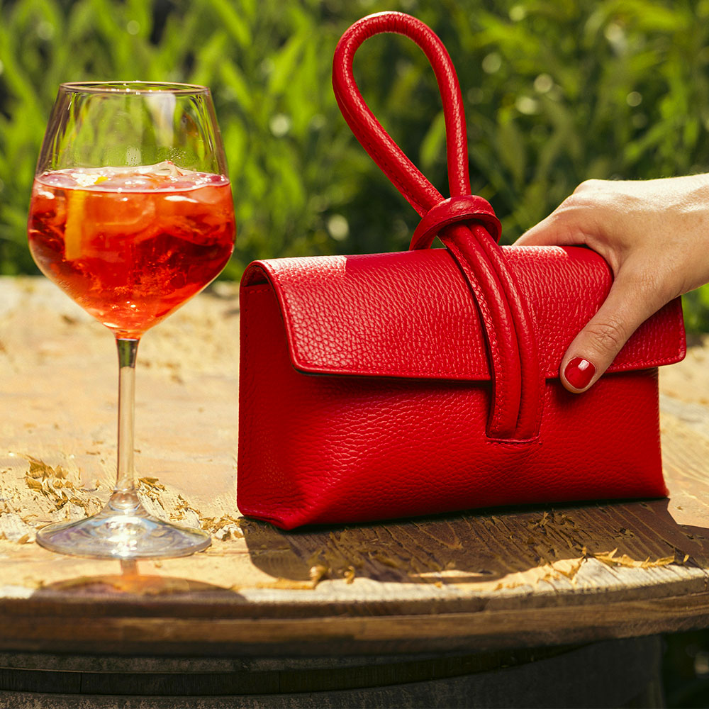 VIAVERDI Clutch Handbag with Shoulder Strap in Red Leather Made in Italy – Castiglione Collection
