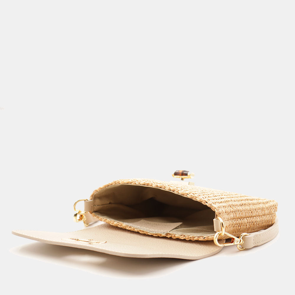Borsa Clutch a Spalla VIAVERDI in Rafia e Pelle Avorio Made in Italy linea Volterra