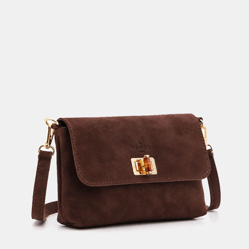 Borsa Clutch a Spalla VIAVERDI in Camoscio Testa di Moro Made in Italy linea Volterra