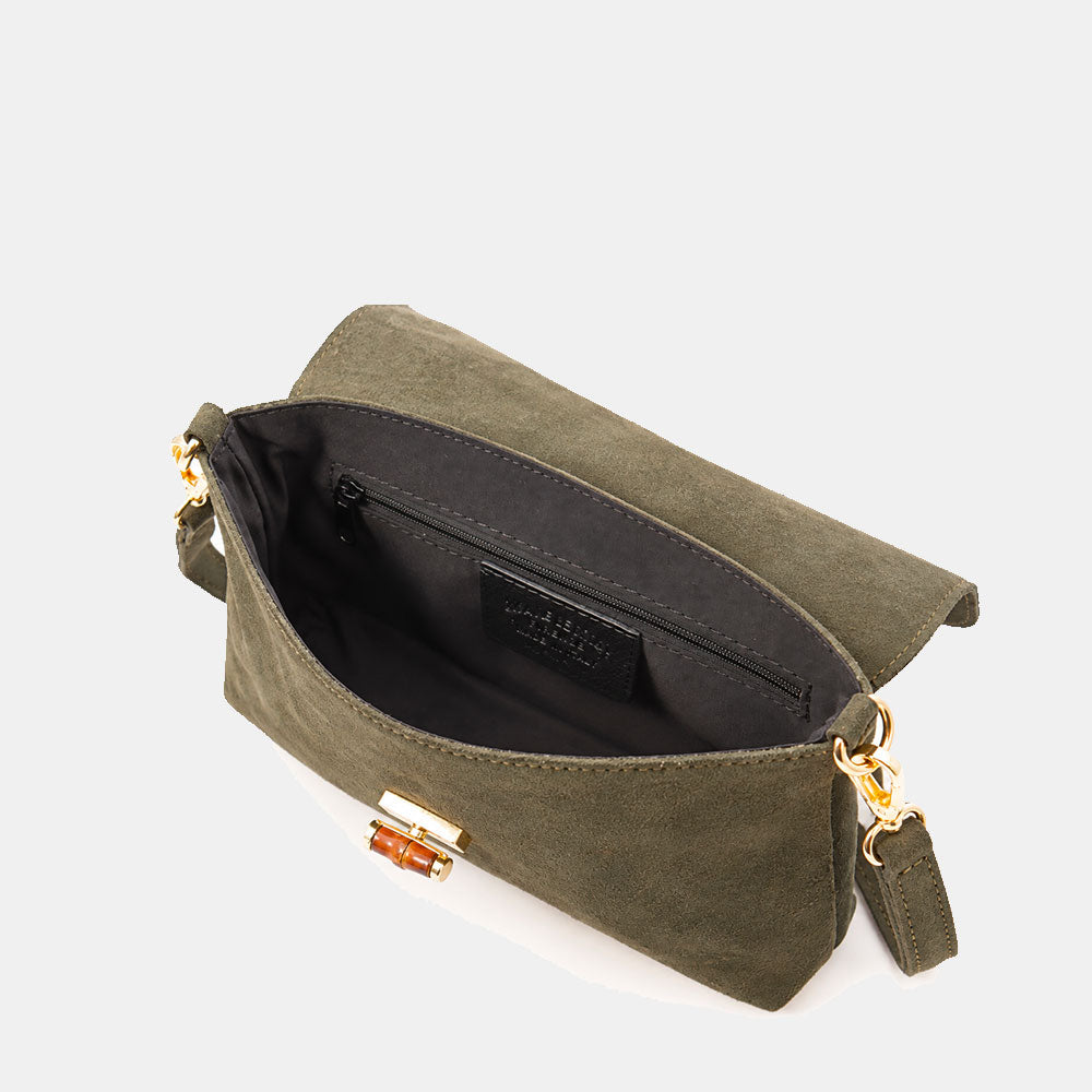 Borsa Clutch a Spalla VIAVERDI in Camoscio Verde Made in Italy linea Volterra