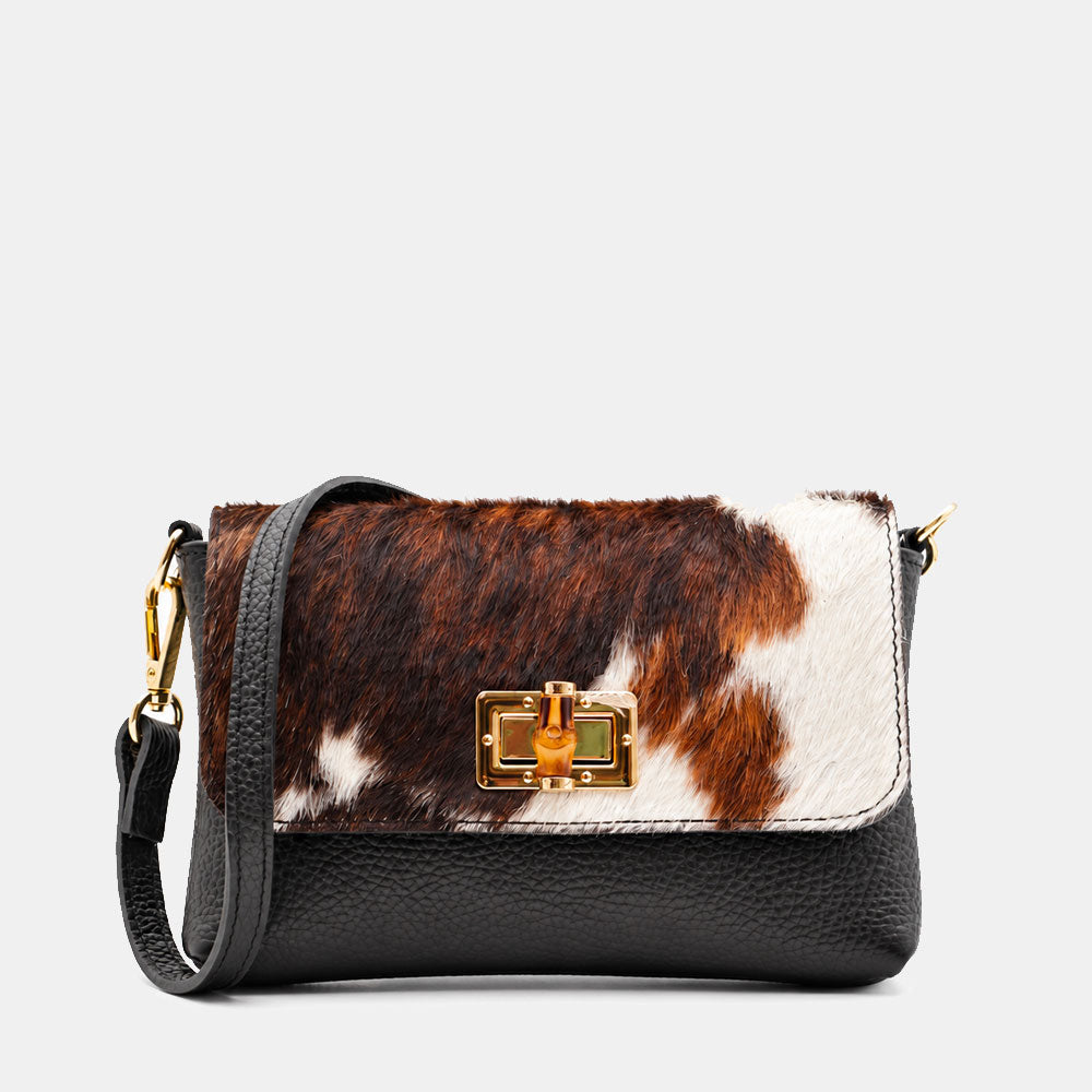 Borsa Clutch a Spalla VIAVERDI in Cavallino e Pelle Bianca Made in Italy linea Volterra