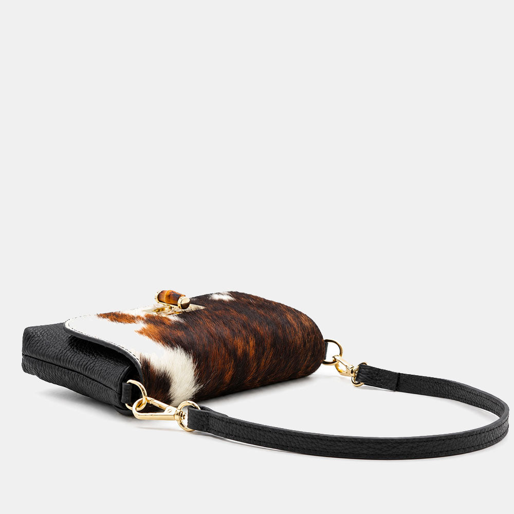 Borsa Clutch a Spalla VIAVERDI in Cavallino e Pelle Bianca Made in Italy linea Volterra