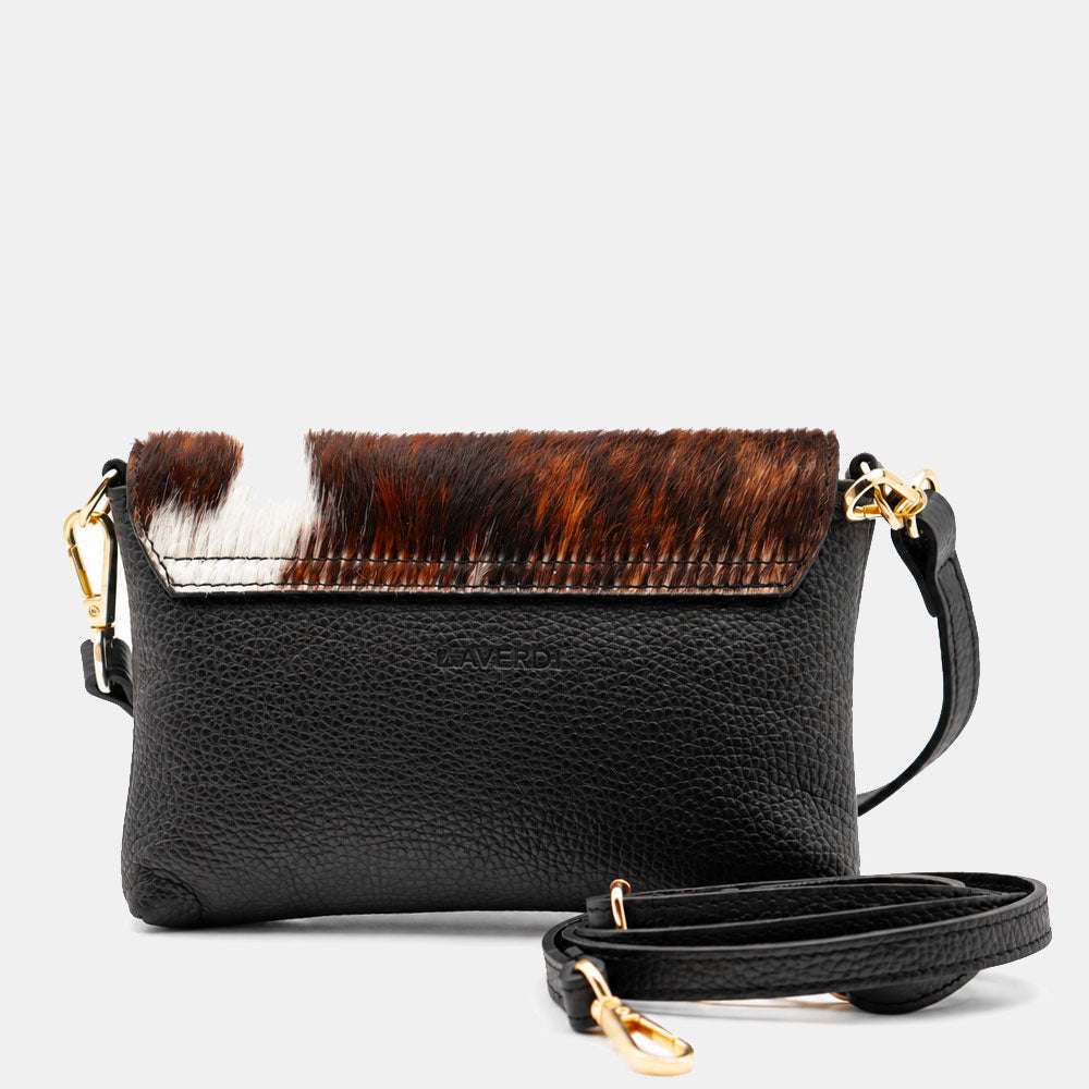 Borsa Clutch a Spalla VIAVERDI in Cavallino e Pelle Nera Made in Italy linea Volterra