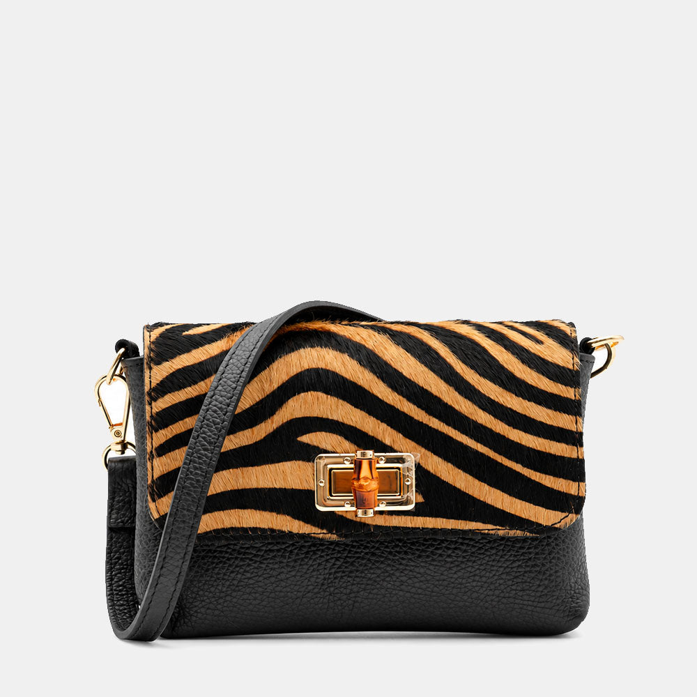 Clutch ViaVerdi aus Zebraponyfell und Weißem Leder Made in Italy – Linie Volterra
