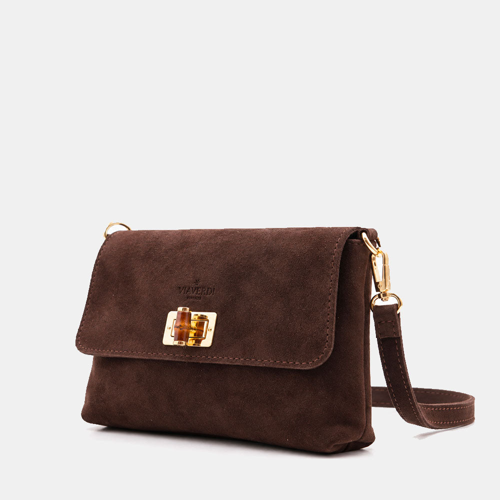 Borsa Clutch a Spalla VIAVERDI in Camoscio Testa di Moro Made in Italy linea Volterra