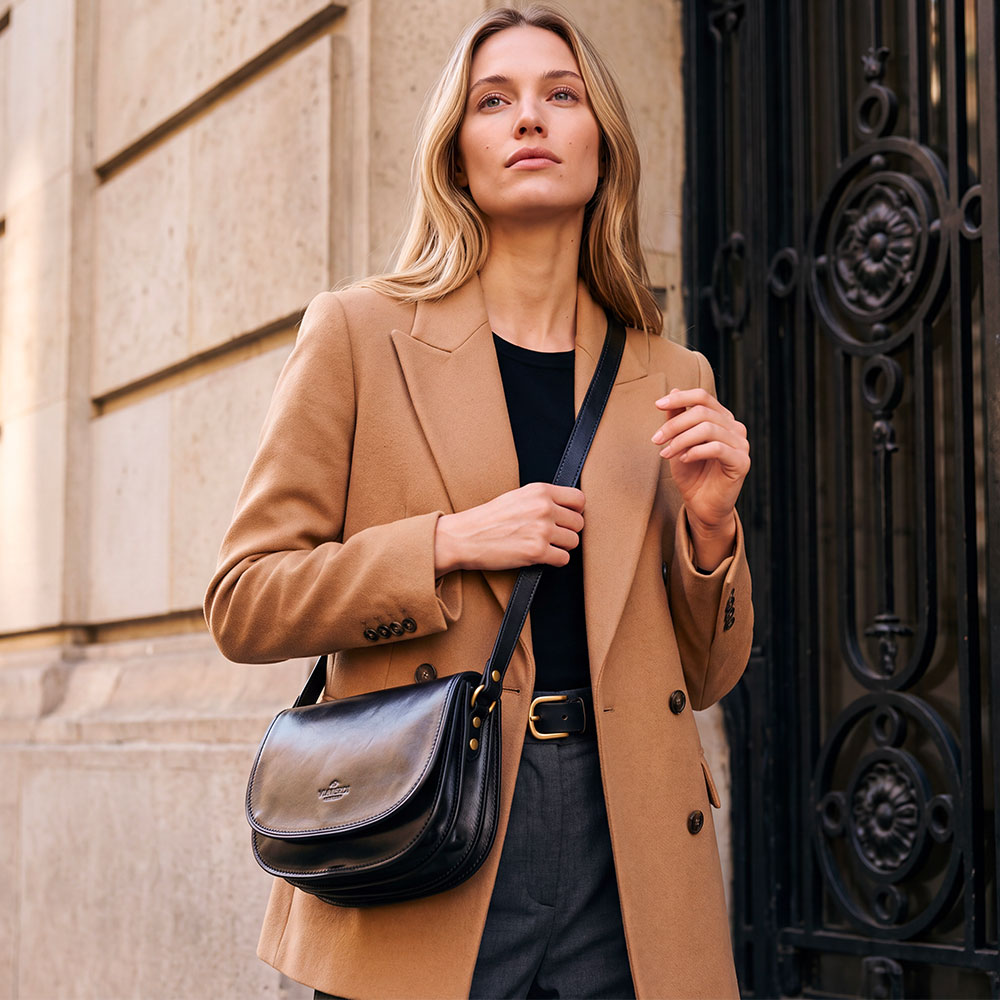 Borsa Tracolla VIAVERDI in Pelle Nera Made in Italy linea Firenze