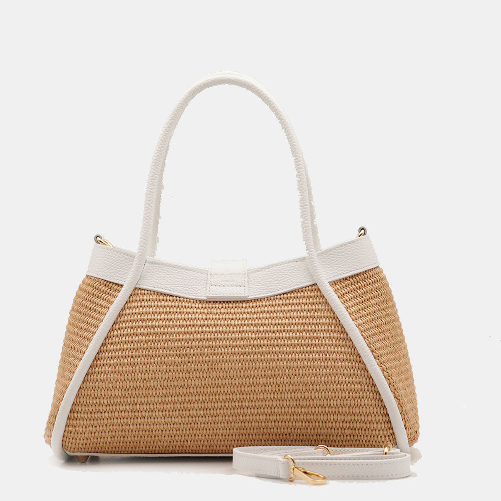 Borsa Donna a Mano VIAVERDI in Rafia e Pelle Bianca Made in Italy linea Cortona