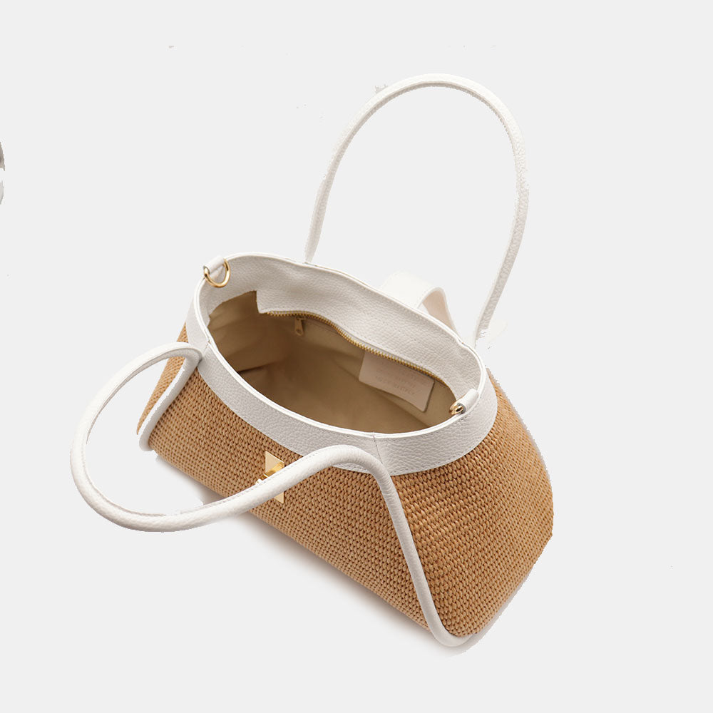 Borsa Donna a Mano VIAVERDI in Rafia e Pelle Bianca Made in Italy linea Cortona