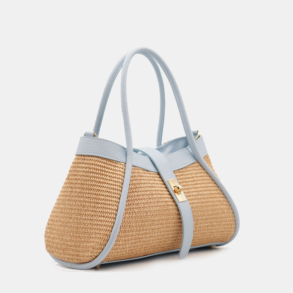 Borsa Donna a Mano VIAVERDI in Rafia e Pelle Celeste Made in Italy linea Cortona