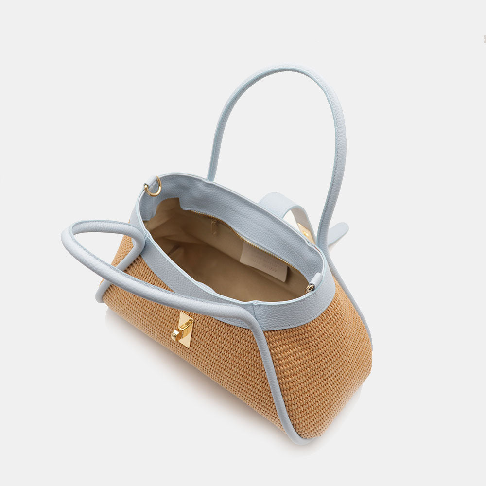 Borsa Donna a Mano VIAVERDI in Rafia e Pelle Celeste Made in Italy linea Cortona