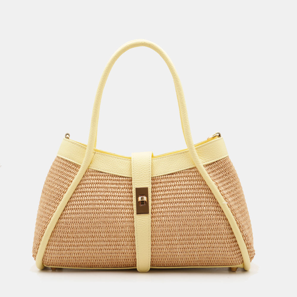 Borsa Donna a Mano VIAVERDI in Rafia e Pelle Gialla Made in Italy linea Cortona