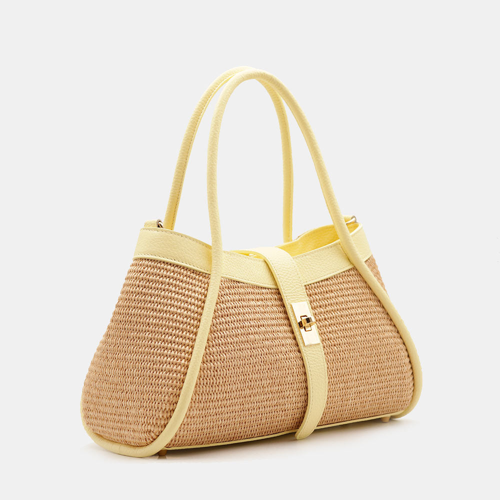 Borsa Donna a Mano VIAVERDI in Rafia e Pelle Gialla Made in Italy linea Cortona