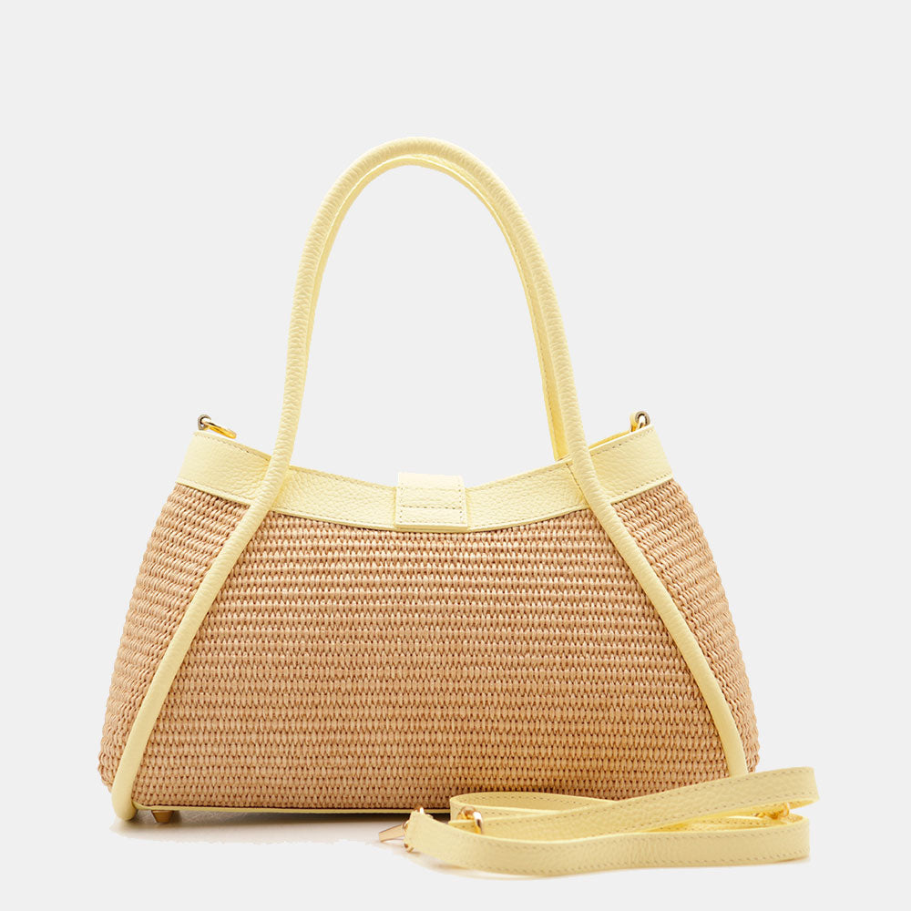 Borsa Donna a Mano VIAVERDI in Rafia e Pelle Gialla Made in Italy linea Cortona