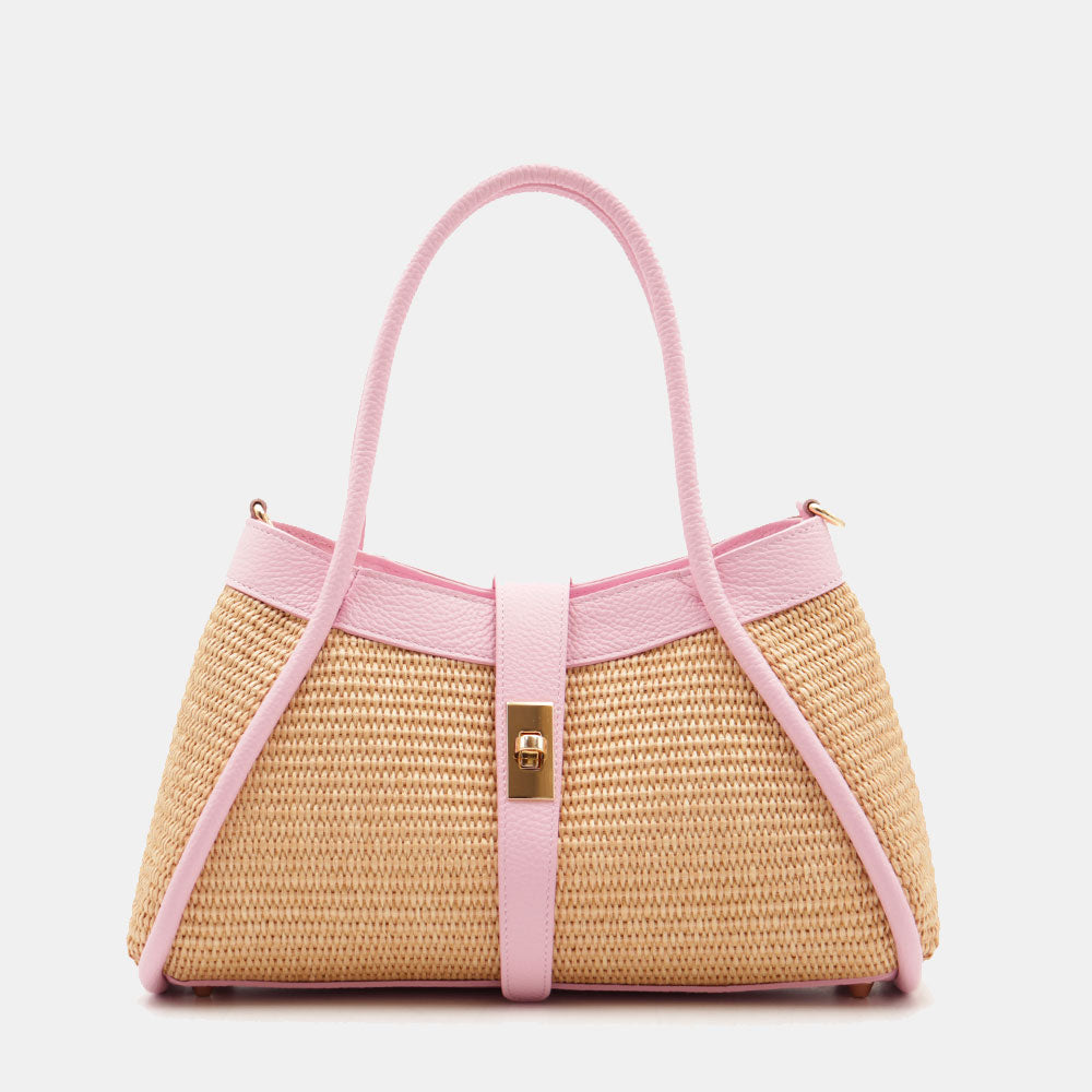 Borsa Donna a Mano VIAVERDI in Rafia e Pelle Rosa Made in Italy linea Cortona