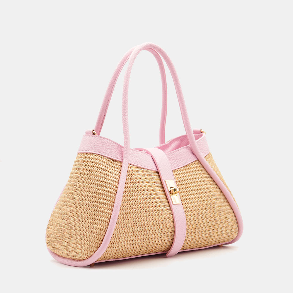 Borsa Donna a Mano VIAVERDI in Rafia e Pelle Rosa Made in Italy linea Cortona