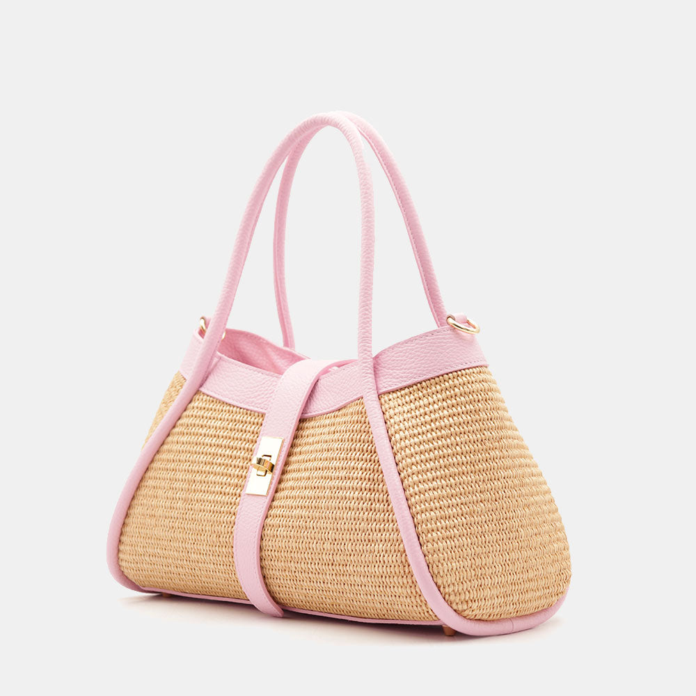 Borsa Donna a Mano VIAVERDI in Rafia e Pelle Rosa Made in Italy linea Cortona