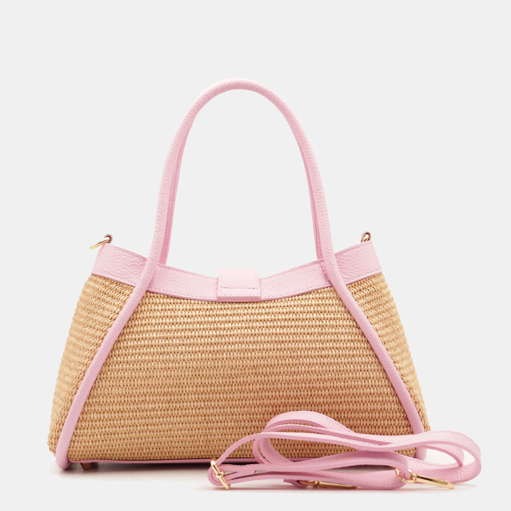Borsa Donna a Mano VIAVERDI in Rafia e Pelle Rosa Made in Italy linea Cortona