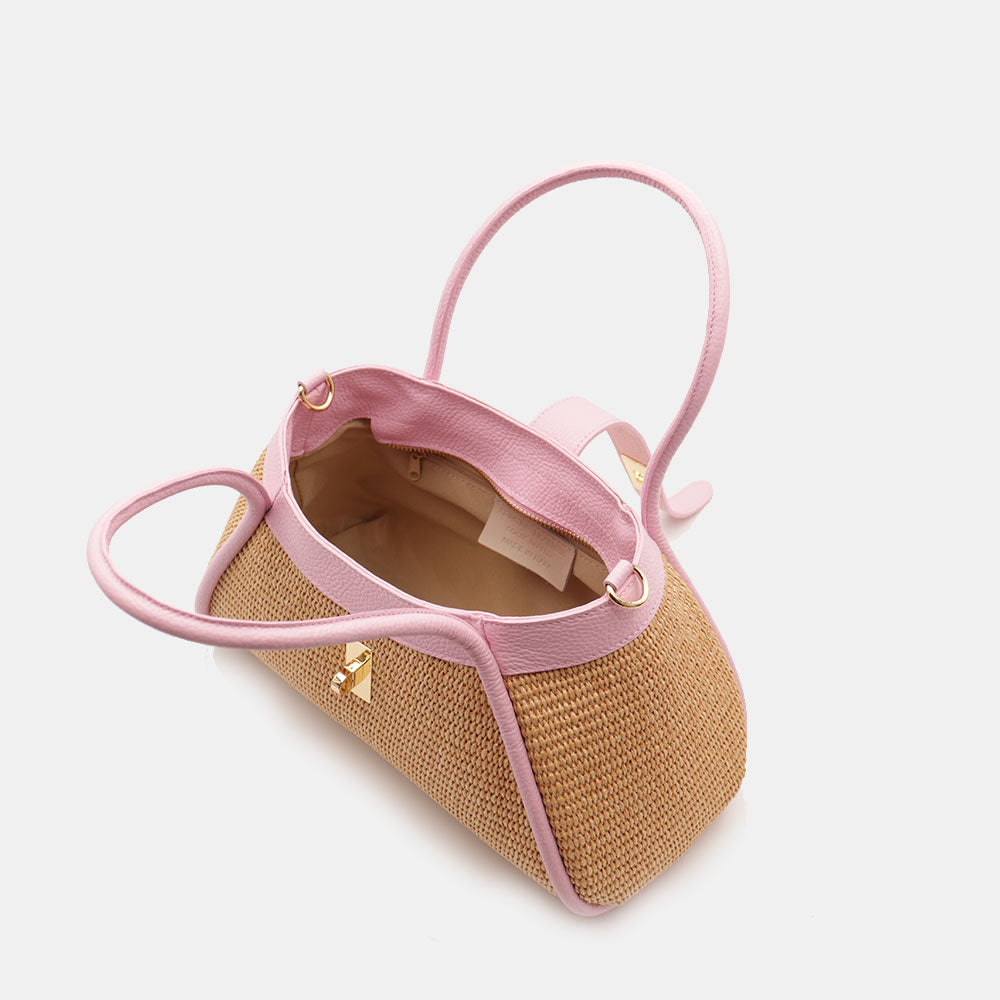 Borsa Donna a Mano VIAVERDI in Rafia e Pelle Rosa Made in Italy linea Cortona